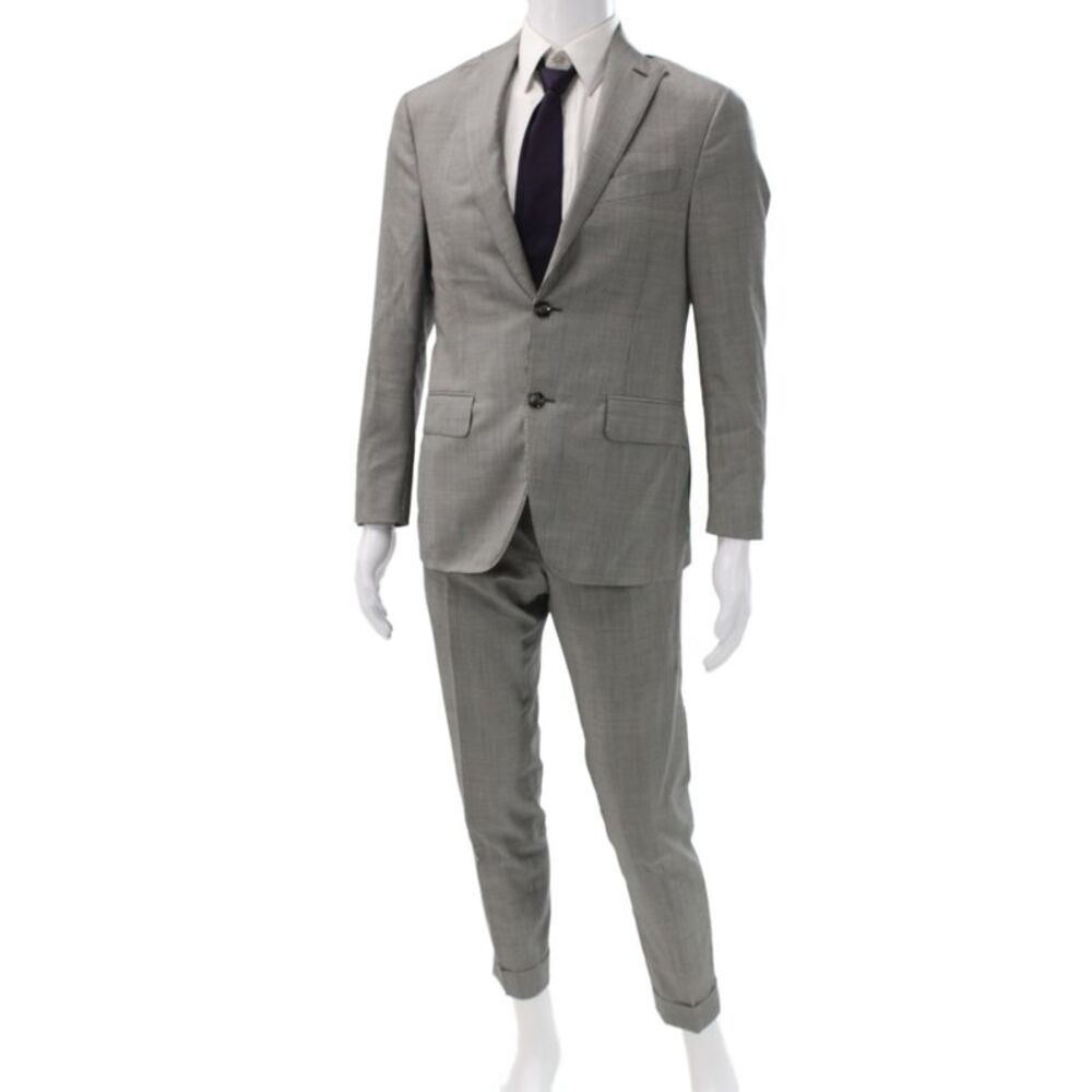 Scuderi Mens 2 Piece Gray Check Wool Suit Size 48